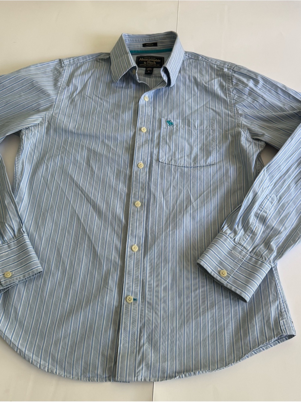 Abercrombie & Fitch Muscle Fit Shirt Men’s L Blue White Striped Button Down